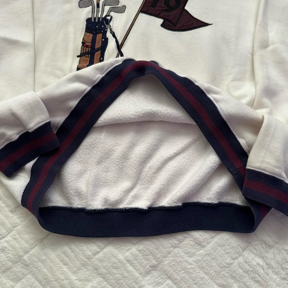 Vintage 1990s Cream Golf Clubs embroidered Graphic Sweatshirt with Stripe Trim L - Picture 5 of 8